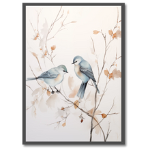 Laddar bild till gallerivisning, Blue Birds Plakat Plakana 21x30 cm (A4) Sort egetræ