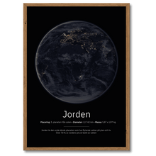 Laddar bild till gallerivisning, Jorden Poster (nattversion) Plakana 21x30 cm (A4) Mørk egetræ