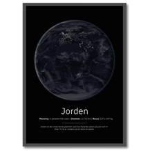Laddar bild till gallerivisning, Jorden Poster (nattversion) Plakana 21x30 cm (A4) Sort egetræ