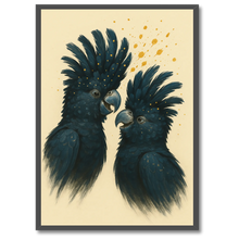 Laddar bild till gallerivisning, Kakaduer duo plakat Plakana 21x30 cm (A4) Sort egetræ