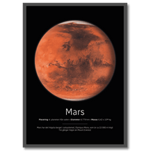 Laddar bild till gallerivisning, Mars Poster Plakana 21x30 cm (A4) Sort egetræ