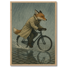 Laddar bild till gallerivisning, Ræv på cykel plakat Plakana 21x30 cm (A4) Egetræ