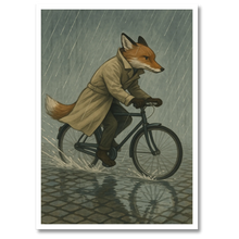 Laddar bild till gallerivisning, Ræv på cykel plakat Plakana 21x30 cm (A4) Hvid Egetræ