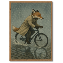 Laddar bild till gallerivisning, Ræv på cykel plakat Plakana 21x30 cm (A4) Mørk egetræ