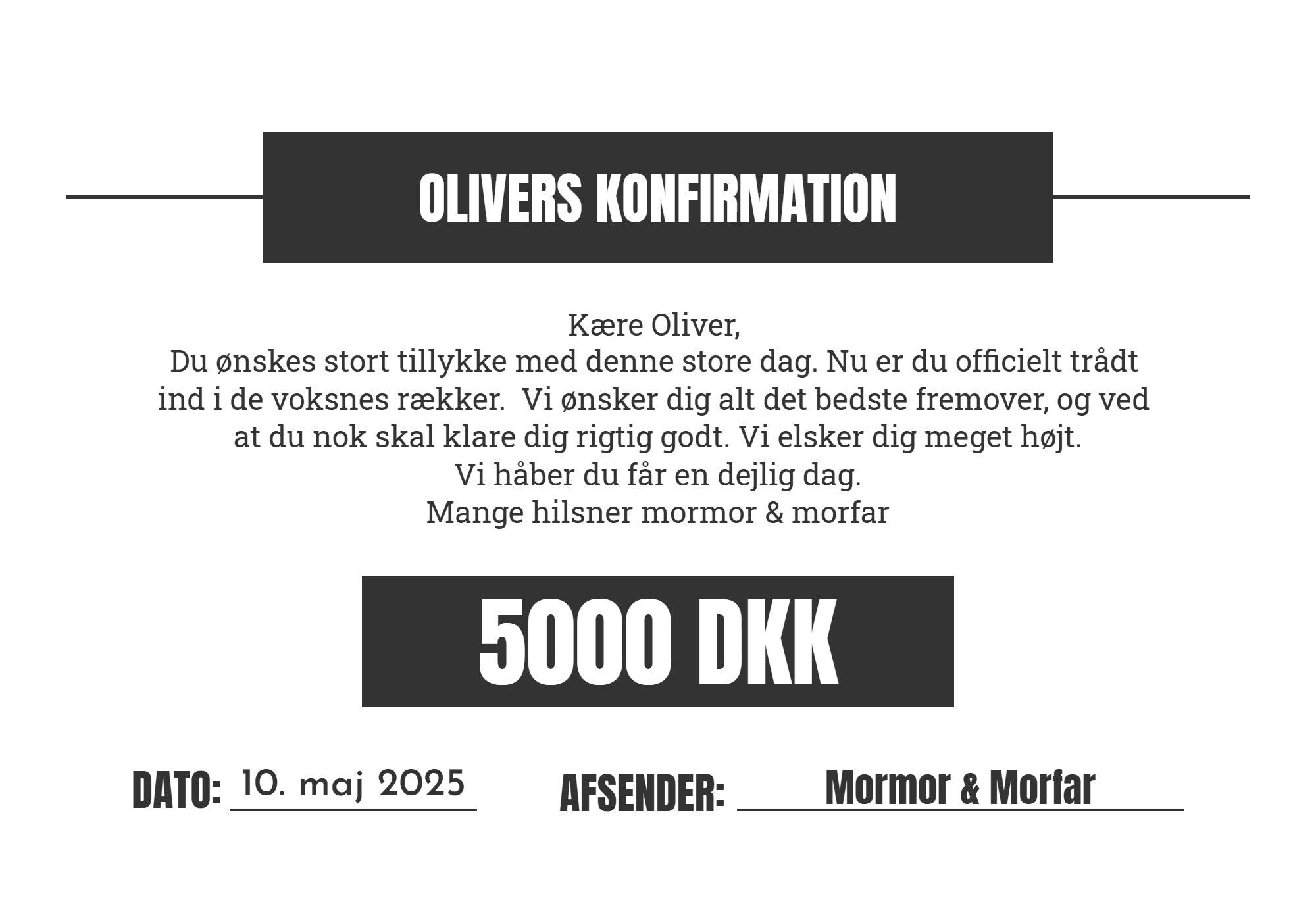 Oversize check til pengegave Liggende 21x30 cm (A4)
