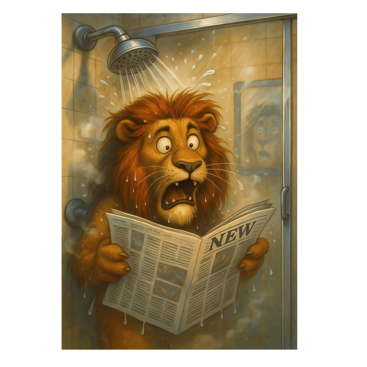 Morgenchok Løve Plakat 60x84 cm (A1) / Sort egetræ