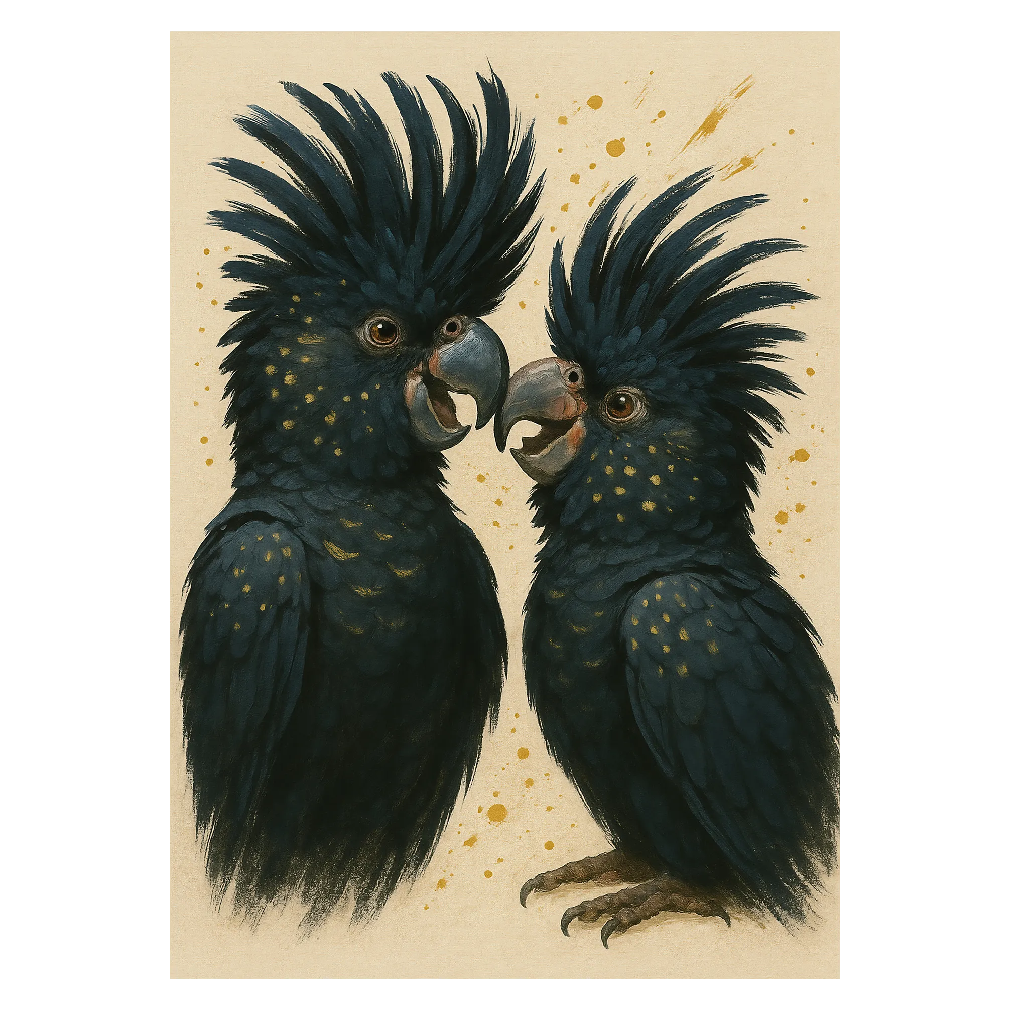 Sorte kakaduer plakat 60x84 cm (A1) / Hvid Egetræ